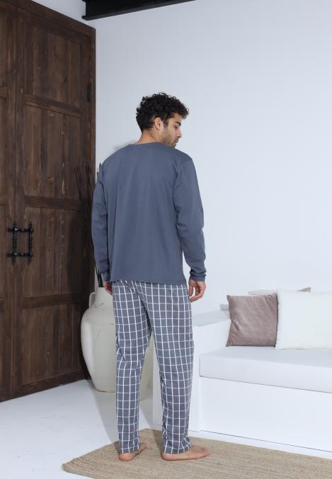 Pijama Barbati ,Maneca si Pantaloni Lungi,Culoare Gri cu Alb,Engros